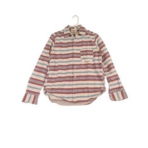 Rogue Territory RGT Mens Striped Flannel Cotton Button Down Shirt Red Cream Sz S